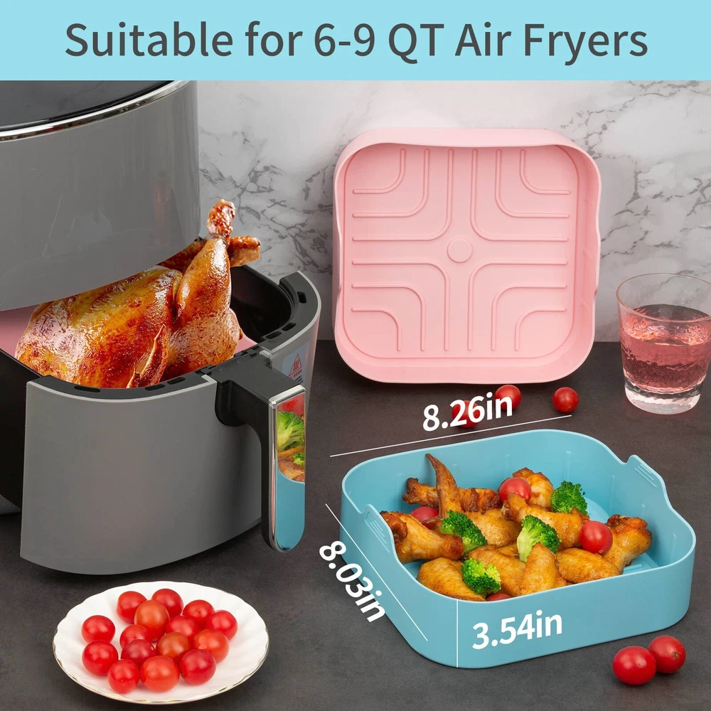 Air Fryer Square Silicone Liners Basket Non-Stick, Non-Toxic BPA Free, 1PC Pink