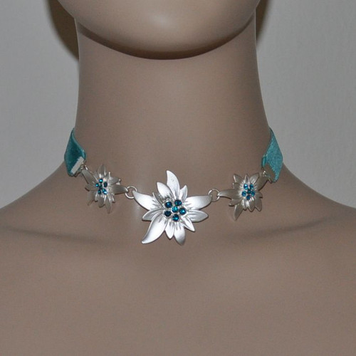 EDELWEISS Kette HalsketteTÜRKIS BLAU Collier Dirndl Trachten Schmuck Kropfband - Bild 4 von 6