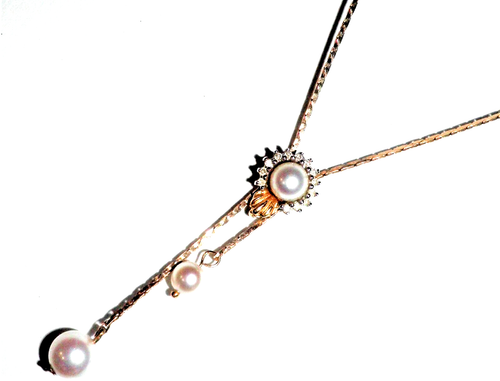 Gorgeous Double Drop Lavaliere 14K Yellow Gold Diamond Necklace - Picture 5 of 10