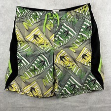 Nike Logo Swim Shorts Spellout Green Black Swimsuit Mesh Lining Mens Large READ