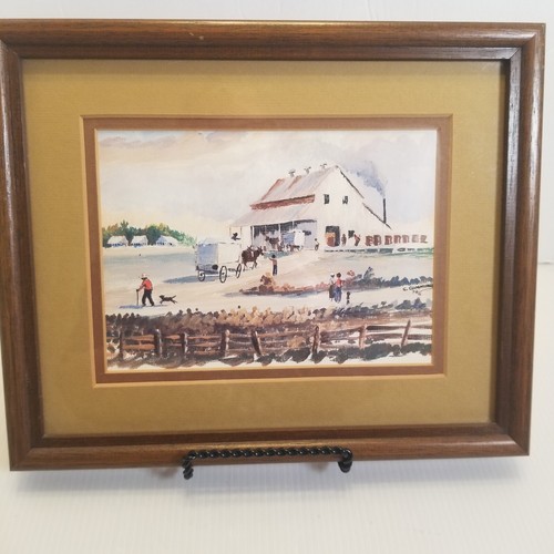 Vtg Painting On Canvas Farm Life Delta Cotton Gin E. Cummings Framed Double Mat
