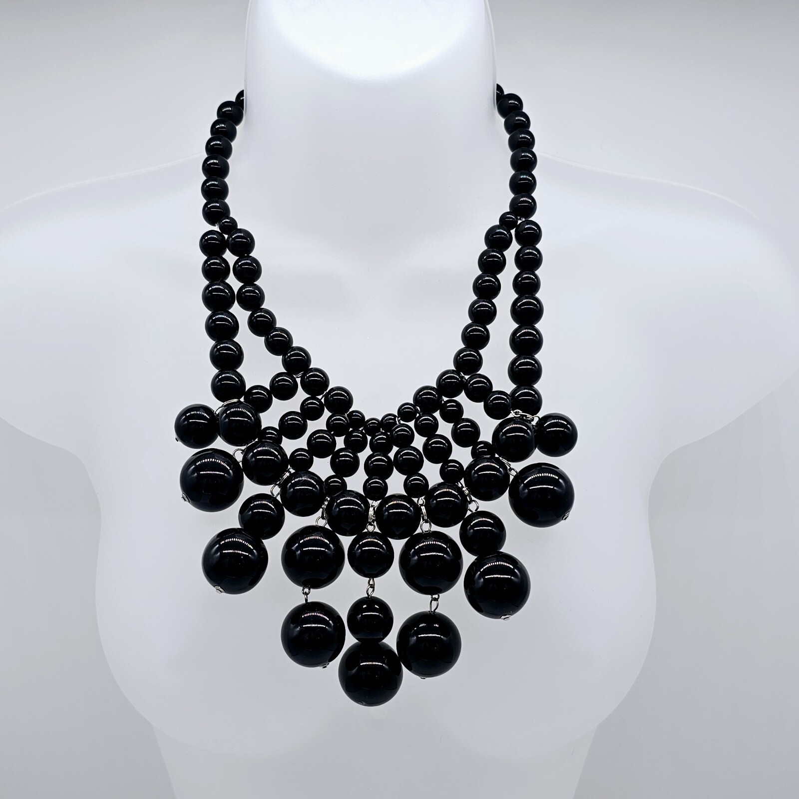 Bubble Bead Statement Necklace Large Bib Black Fr… - image 1
