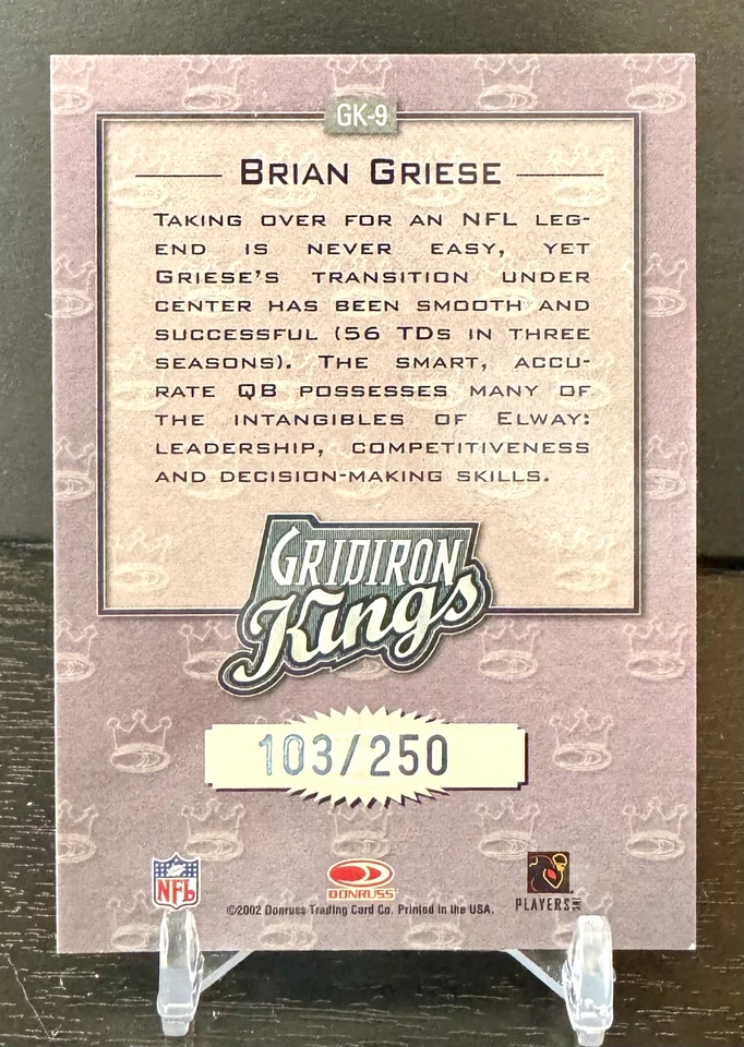 2002 Donruss #GK-9 Brian Griese Gridiron Kings Studio #/250 - Image 2 of 2