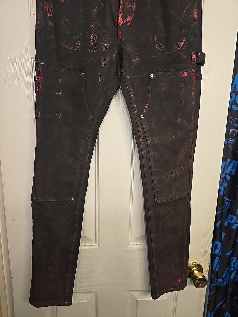 VALABASAS Vロゴプリントデニムパンツ　32 Valabasas Skinny Jeans Black/Red Button Fly Denim Men's Size