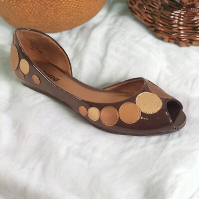 Unlisted Call Me D'Orsay Flats 6.5M Shiny Brown Metallic Applique Open Side Boho