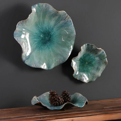 UTTERMOST 4100 ABELLA AQUA CERAMIC FLOWER INDOOR OR OUTDOOR WALL DECOR SET OF 3 - Picture 2 of 6