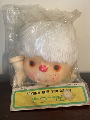 Fibre Craft (or Westrim) Acrylic Doll Head w/ Hands NOS White Hair Blue Eyes rea