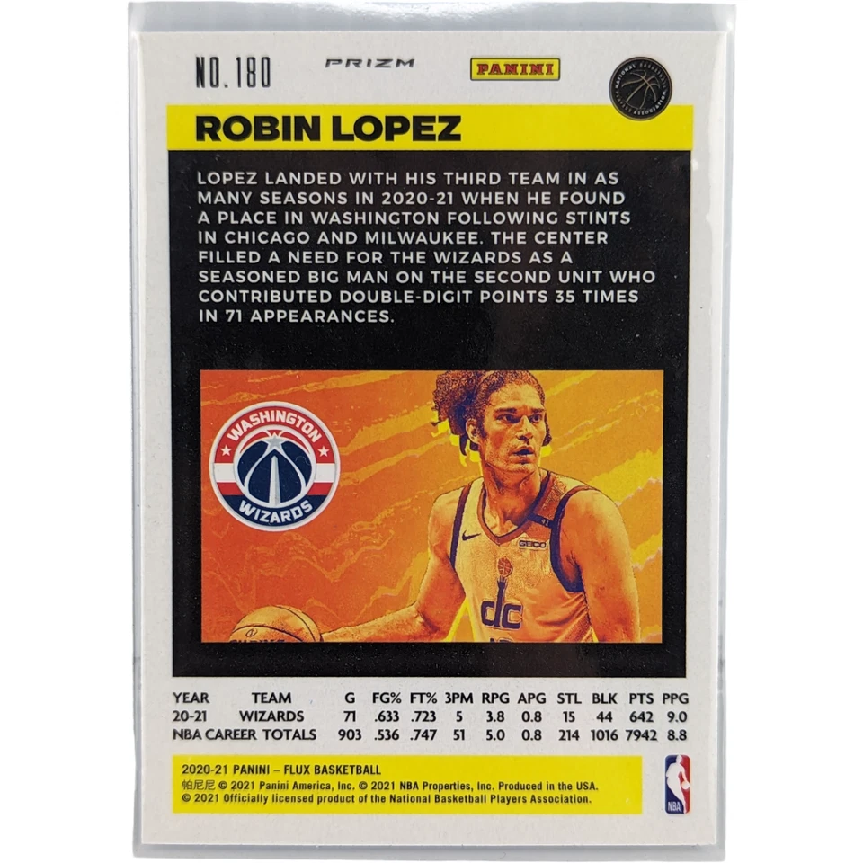Робин Лопес - 2020-21 NBA Panini Flux - синий призматический голографический SP - #180 - Изображение 2 из 2
