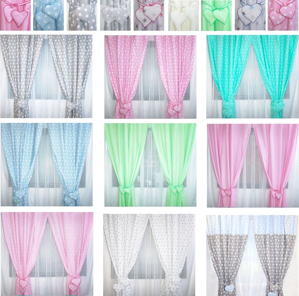 NO NAME Vorhänge mit Herzchen für Kinderzimmer, Gardine für Babyzimmer