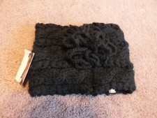 Beautiful Knit Headband Ear Warmer Neck Warmer NWT Black Flower 16x6" Unstretche