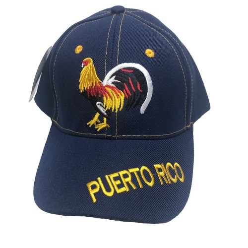 Embroidered Blue Hat Puerto Rico Colorful Rooster logo Adjustable Strap Size