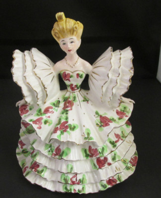 VINTAGE  Porcelain Blonde Lady Figurine Ruffled Dress ENTERPRISE EXCLUSIVE 1950S