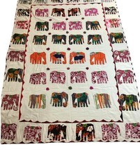 Handmade Boho Kantha Quilt Elephant Walk Cotton Blanket Throw India 82 X 56  