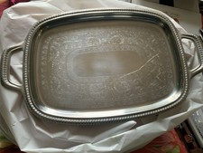 ALESSI - Vassoio acciaio inox 18/10, Linea Mercurio. Vintage, con ricami