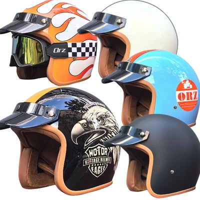 Vintage Motorcycle Helmet, Retro, Vespa, Jet, Open - Glasses, Leather - Image 1 of 2