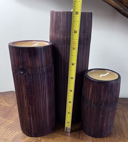 Vintage Pier 1 Tiered Bamboo Candle Holders With Candles New Tiki Set of 3 MCM - Picture 4 of 7