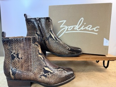 ZODIAC Womens Black Python Heel Pull-Tab Arrow Block Heel Leather Chelsea 7.5 M