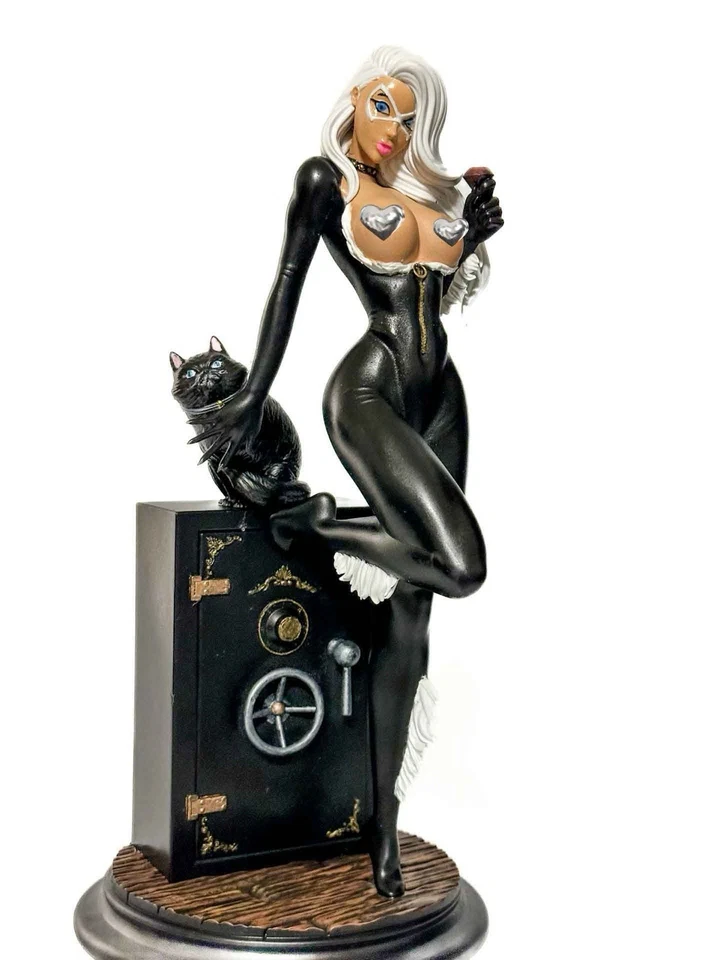 Handmade Resin Figure 13”- Hand Painted Sexy Comic. Style With Safe And Cat - Image 3 of 4