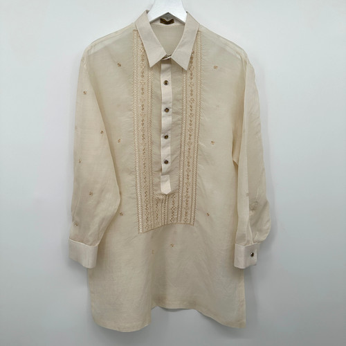 Piere Angeli Barong Tagalog Formal Pina Shirt Mens S M Ivory Embroidered Wedding