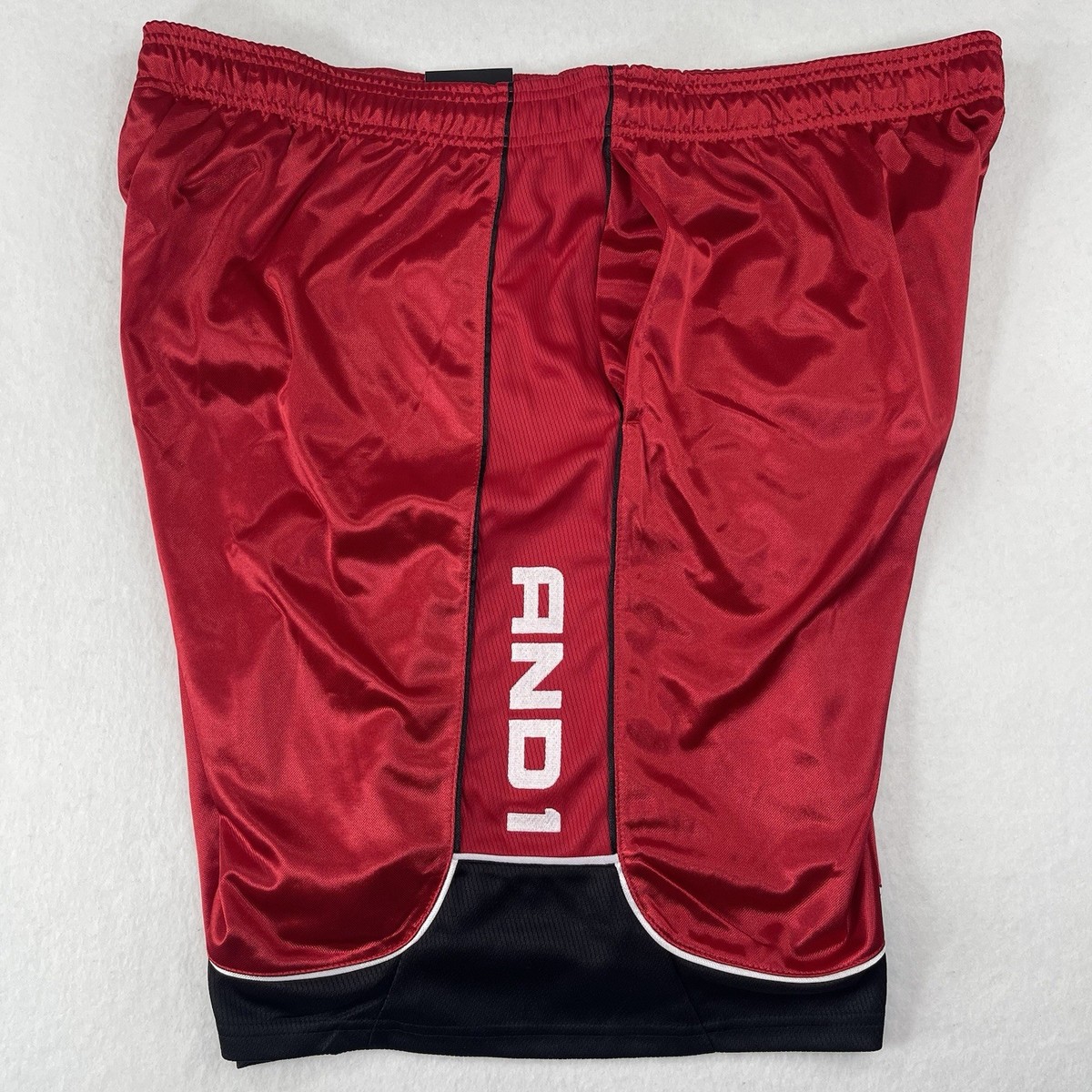 AND1 Y2K Basketball Shorts Mens 3XL Gym Workout Red Dazzle Shiny
