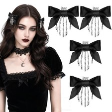 4 Pack Skeleton Hand Hair Clips Women Gothic Halloween Black Bow Hair Accessorie