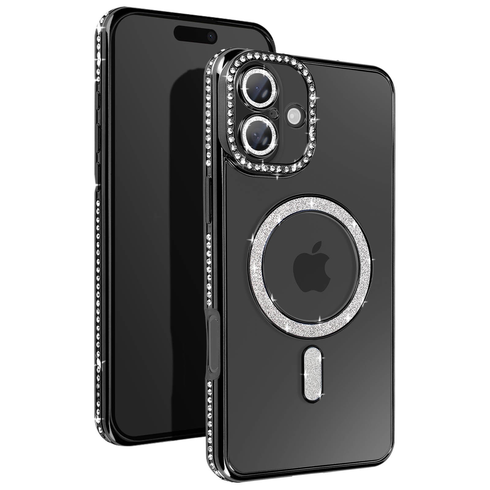 Coque diamant pour iPhone 16 Plus en cristal transparent et contour strass haut de gamme