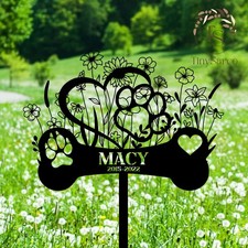 Dog Memorial Stake with Heart and Paw Custom, Dog Garden Metal Stake Sign Decor