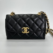 Authentic Chanel 23P Black Caviar Leather Flap Bag Gold Hardware Crossbody