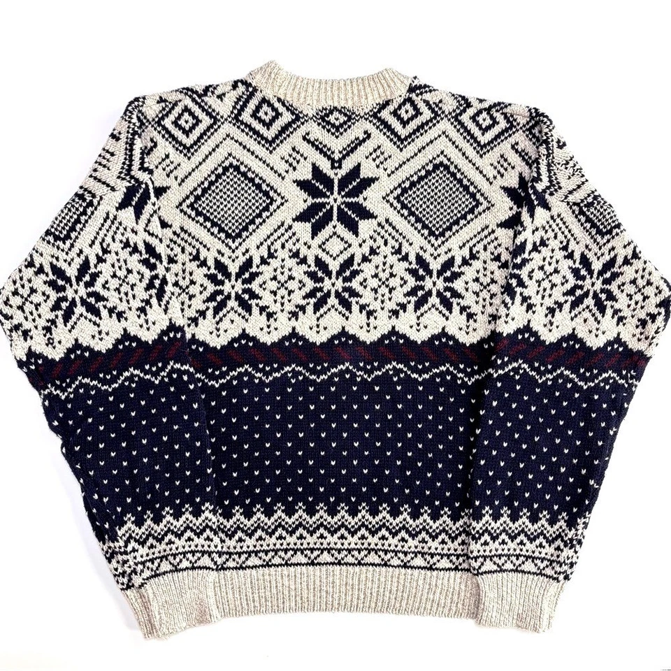 Vintage Trader Bay Men's 2X Navy Nordic Print 100% Cotton Crew Neck Sweater - Image 2 of 4