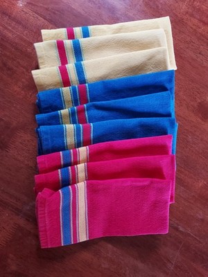 Vintage Cotton Red/Yellow/Blue W/ Stripes Rectangular 9 Napkins/Placemat India