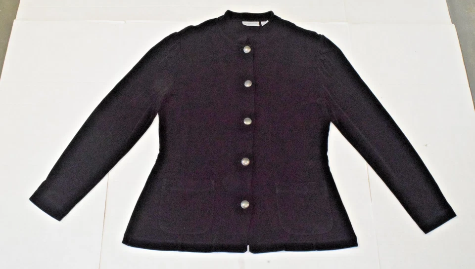 Vintage Top Pants Set Chicos Travelers Size 1 90s Silky Black Silver Detail - Image 2 of 4