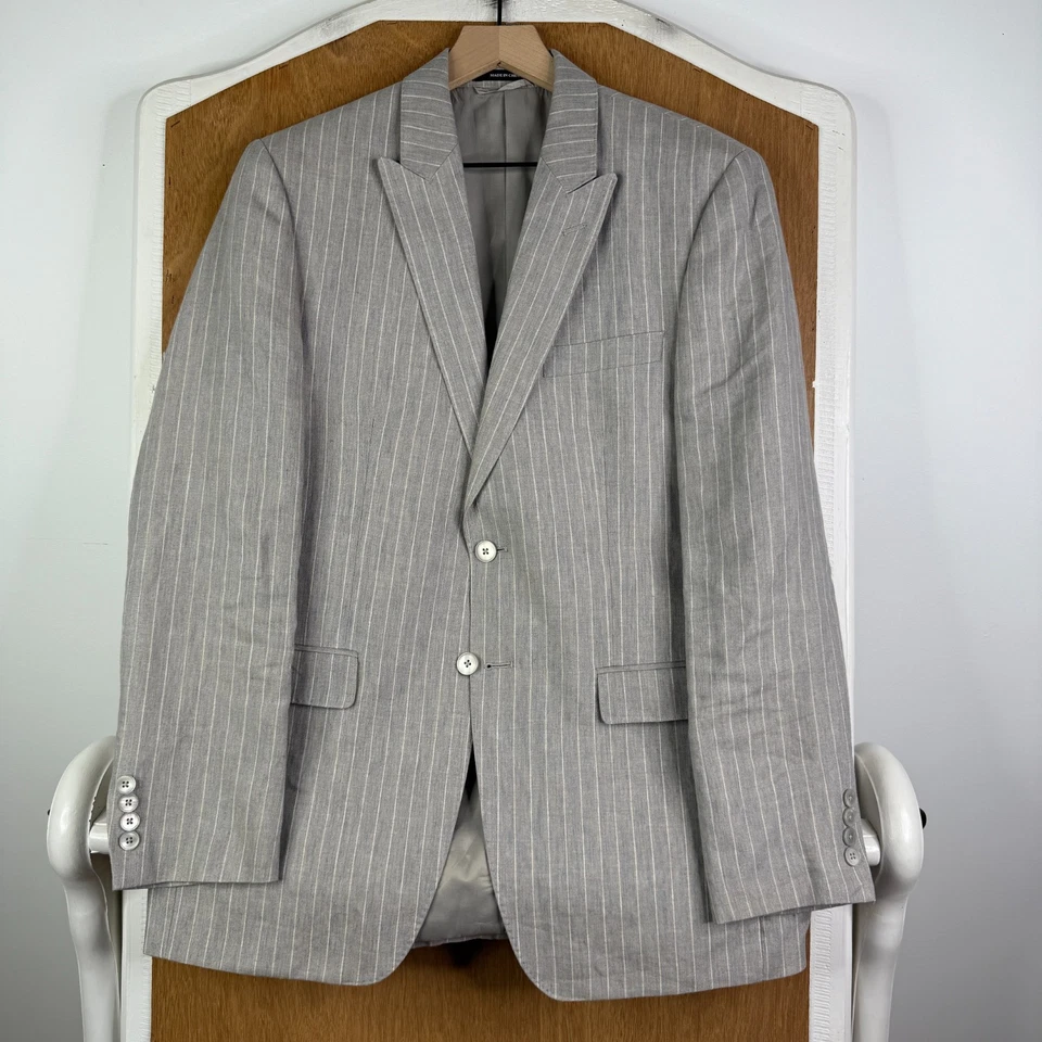 Traje Lauren Ralph Lauren Para Hombre 38R Tostado Tiza 2 Botones 3 Piezas 100% Lino Delgado Foto 2 de 4