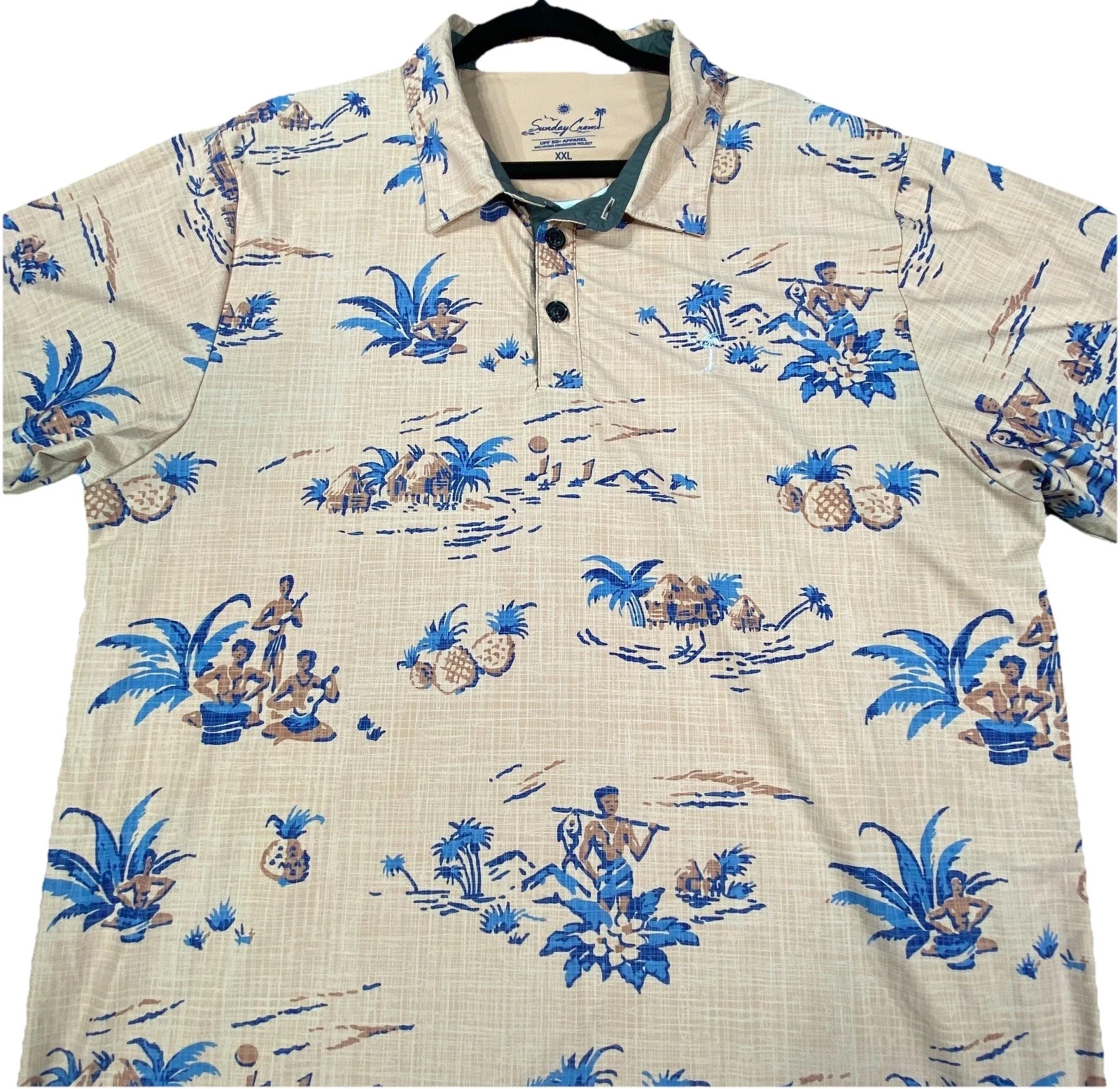 Hawaiian Polo Shirt Mens XXL Tropical Beach Island Resort Summer Vacation UPF 50