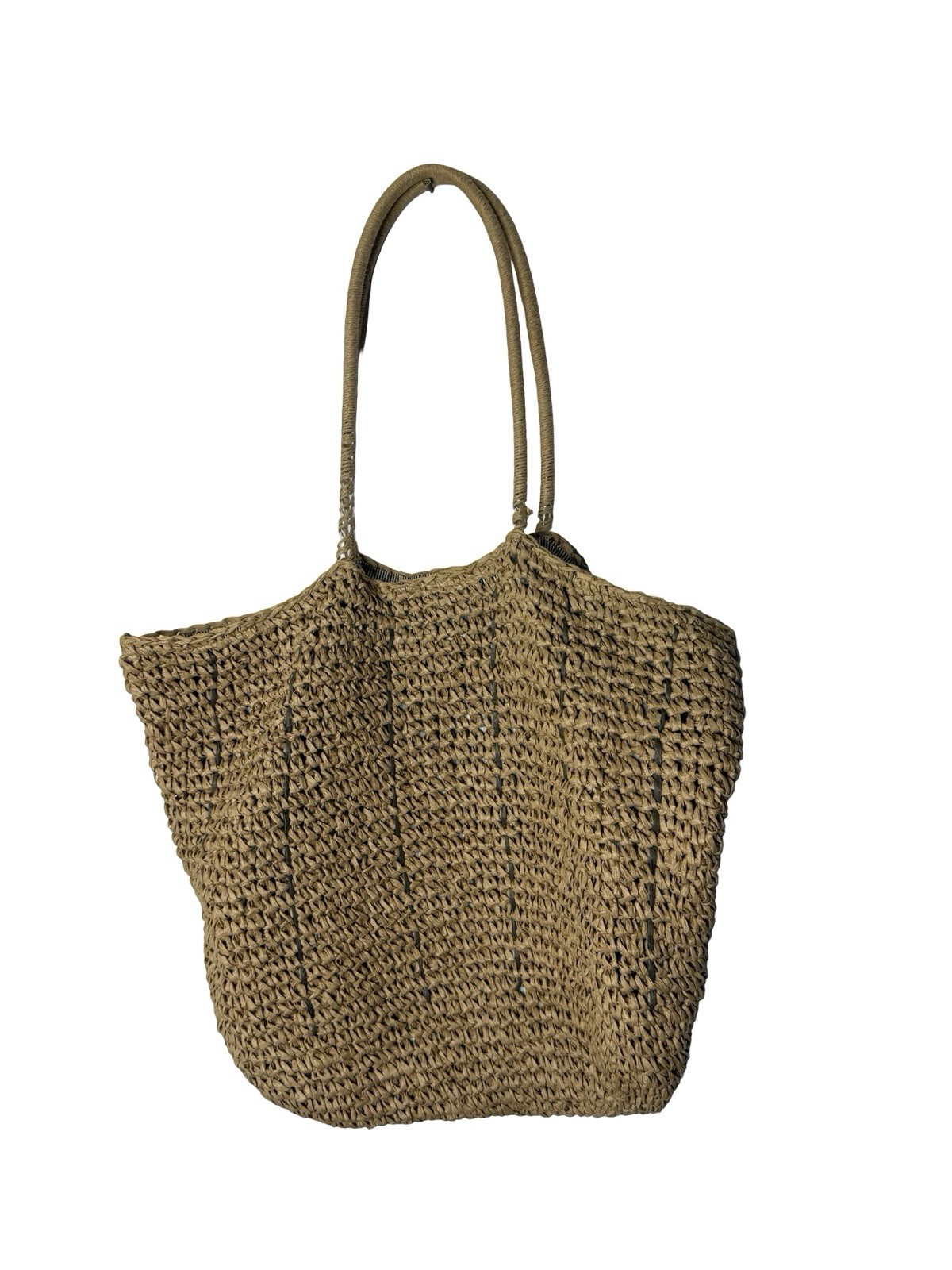 HEARTH & HAND with MAGNOLIA Tan Woven straw Tote Bag fabric lined 12x13