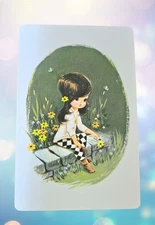 Vintage MCM Brunette Girl Playing Card, Single Swap, NOS