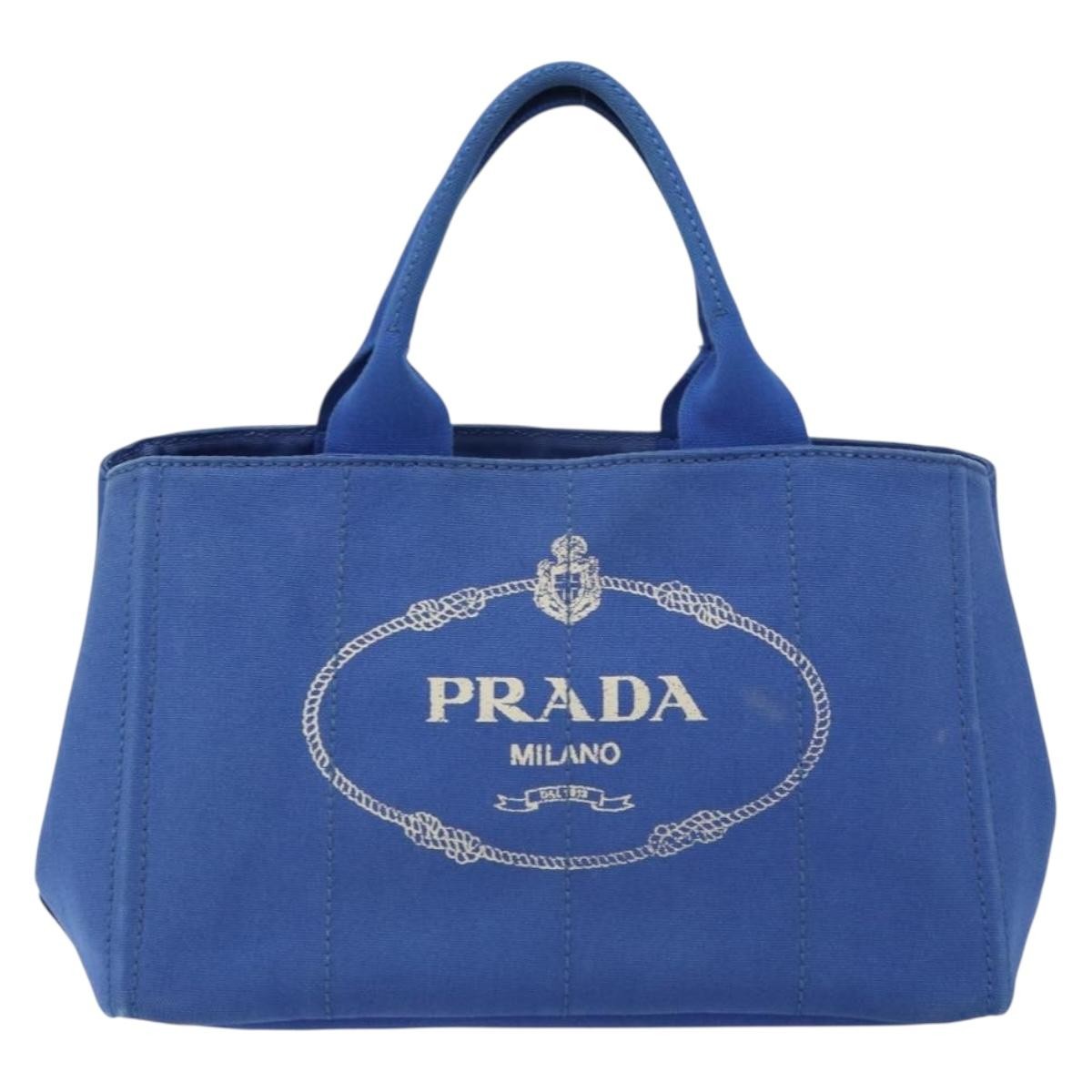 PRADA Canapa MM Hand Bag Canvas Blue Gold Auth 158821 thumbnail 13
