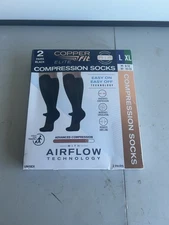 Copper Fit Elite Compression Socks 2 Pack L/XL – Easy On/Off, Circulation Suppor