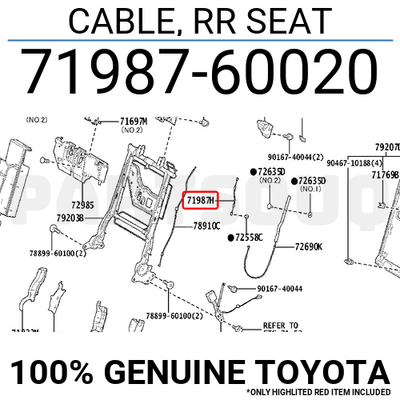 は 7198760020 Genuine Toyota CABLE, RR SEAT 71987-60020 | eBay