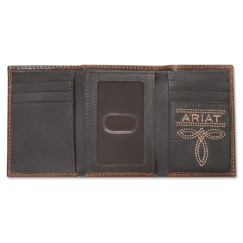 A3566402 Ariat Trifold Leather Wallet with Ariat Patch - Brown NEW - Picture 2 of 4