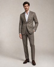 CANALI 1934 Linen  Wool Sport Coat Blazer IT 54 / US 44R Light Brown Plaid