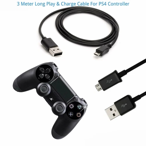 3M Long Play & Charge Cable for PS4 Controller GamePad Pad Charging Charger Lead