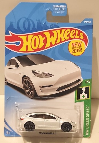 Hot Wheels Tesla Model 3 White 2019 2020 2021 New in Package Green Speed - Picture 2 of 7