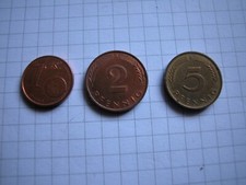Deutschland BRD alte Klein - Münzen gebraucht,  1 + 2 + 5 Pfennig