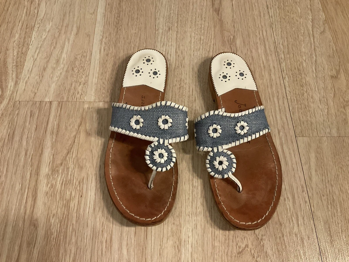 Jack Rogers Sandals Leather Women s Size 9 Blue White eBay