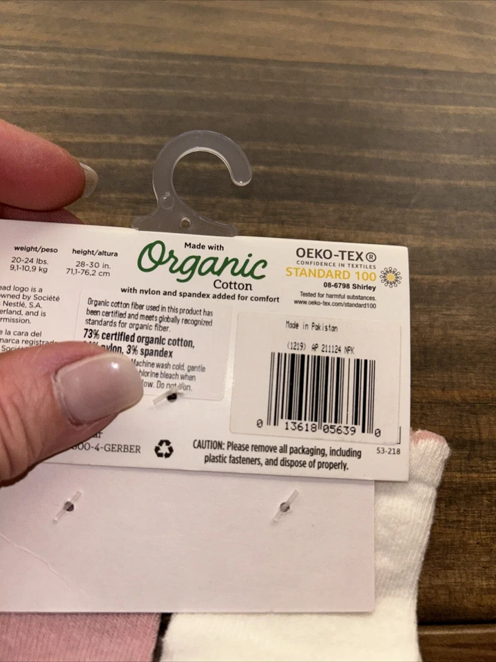 Gerber Modern Moments Baby Girl Socks Organic Wiggle Proof 12M Pink Cream Ruffle - Image 4 of 4