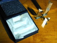 AMLONG CRYSTAL OPTICAL 3 TRIANGLE PRISIM SET 6" 4" & 2" IN ORIGNAL BOX & SLIPCOV