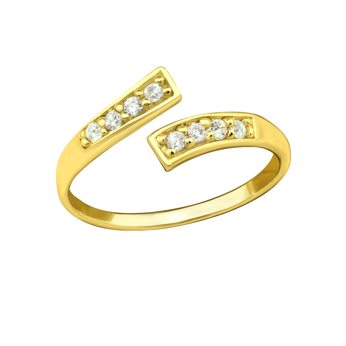 TJS 925 Sterling Silver Toe Ring Line Clear CZ Adjustable Jewellery Gold Plated