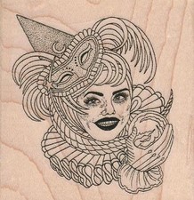 Costume Lady 2 3/4 x 2 3/4" Rubber Stamp, People Stamp, Halloween Lady Stamp