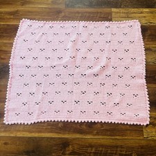 Pink Crochet Baby Blanket Scalloped Edging 33 X 40