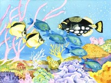 Ceramic Backsplash Tile Mural Fishing Saltwater Fish - Clown and Trigger Fish